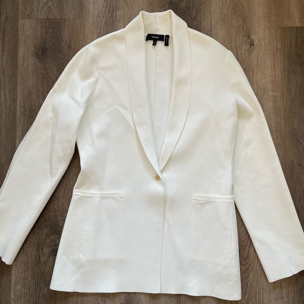 Theory Etiennette Knit Blazer White Jacket Womens Medium M Summer Officewear - Picture 2 of 12